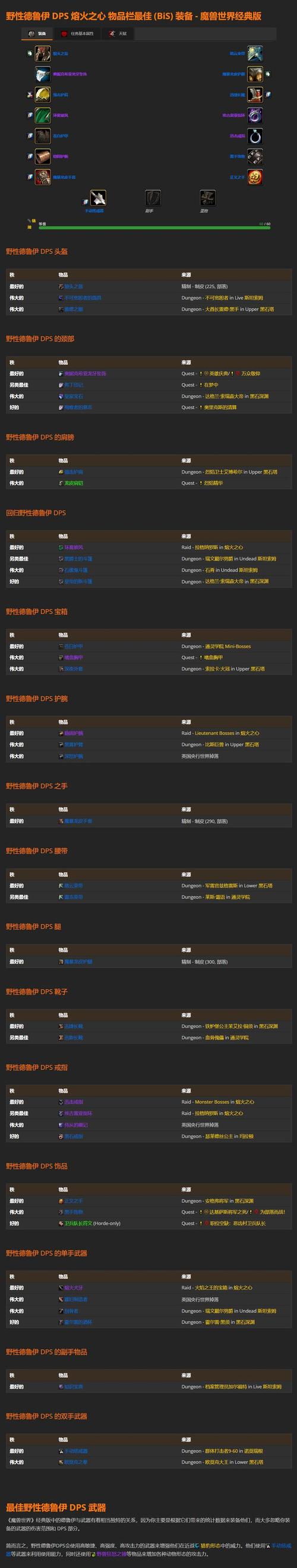 nfu魔兽世界怀旧服数据库BIS指南